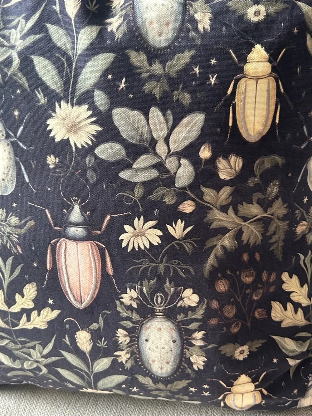 NEW! Shabby Chic Gothic Dark Floral Toile & Beetle Insect Accent Throw Pillow